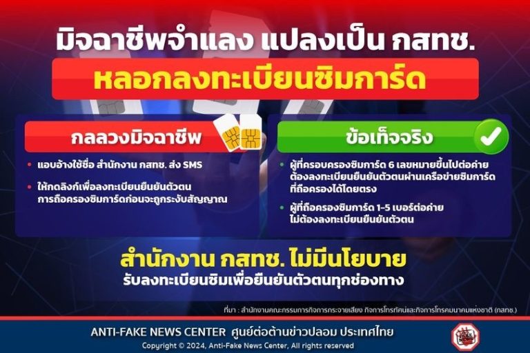 มิจฉาชีพจำแลง แปลงเป็น กสทช. หลอกลงทะเบียนซิมการ์ด