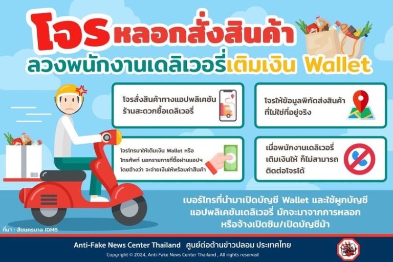โจรหลอกสั่งสินค้า ลวงพนักงานเดลิเวอรี่เติมเงิน Wallet